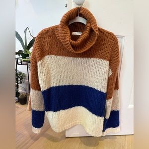 Cognac, sapphire blue and cream sweater